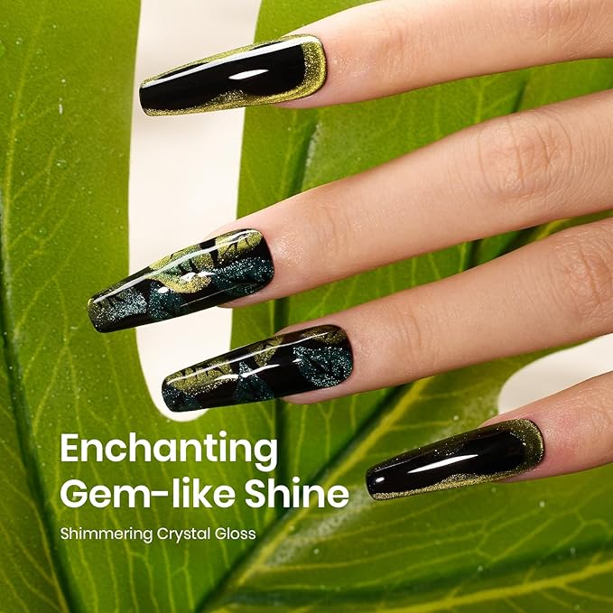 Beetles Green Cat Eye Gel Nail Polish - 15ML Olive Green Cat Eye Glitter Magnetic Gel Polish Soak Off Uv Nail Art Manicure Christmas Winter Gifts for Women