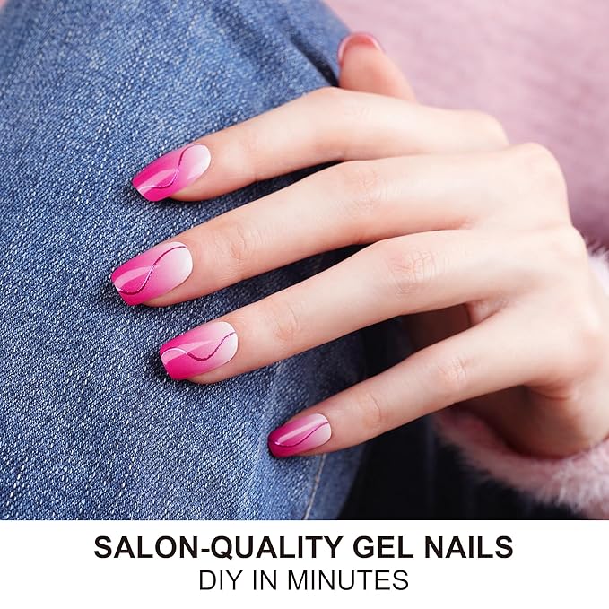 DANNI & TONI Semi Cured Gel Nail Strips Bright Pink Gradient (Blush Aura) Ombre Gel Nail Wraps UV Nails 28 Stickers Gift for Women