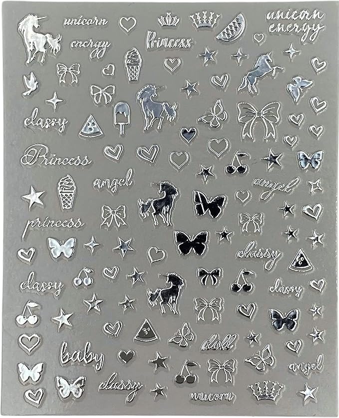 Impressed 5 Sheets Luxury Nail Art Stickers 500+ Silver Customized Nail Decals for Fake Nail Charm Design Decoration and Salon Nails Accessories (Urban Silver)