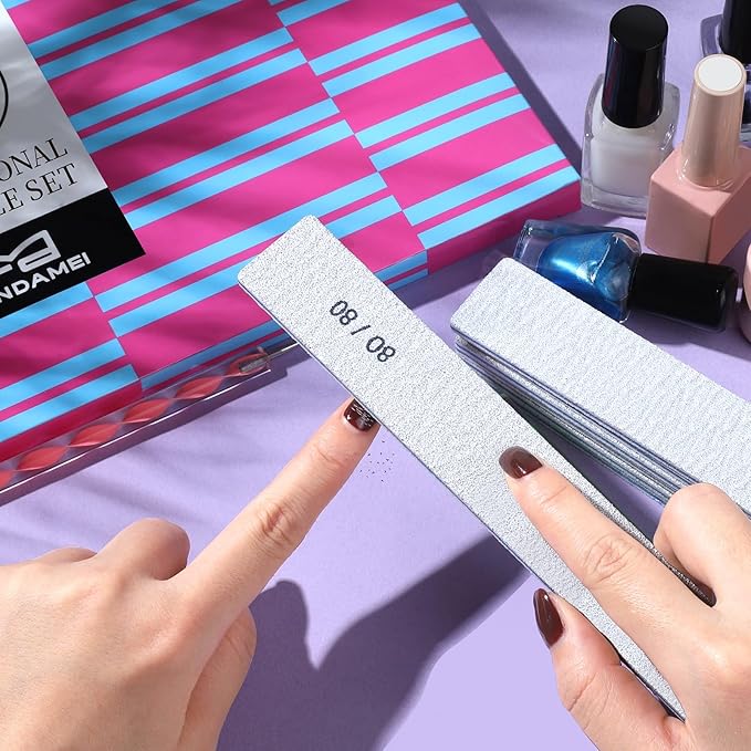 FANDAMEI 80/80 Grit Nail File, 24PCS Nail Files Kit, Double Sided Emery Boards for Nails, Professional Nail File for Natural Acrylic Nails, Rectangular Manicure Nail Files Set, Coarse Grit 80/80