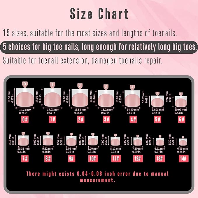 NOVO OVO French Tip Toe Nail Tips Press on, Sharp Square Pre-Designed Soft Gel False Toenail Extension, BABY PINK Pre-applied Tip Primer & Base Coat, Full Cover Acrylic for DIY x 15 Sizes 240 pcs