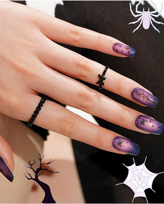 20pcs Halloween Semi Cured Gel Nail Strips - Salon Quality DIY Wraps,UV Needed