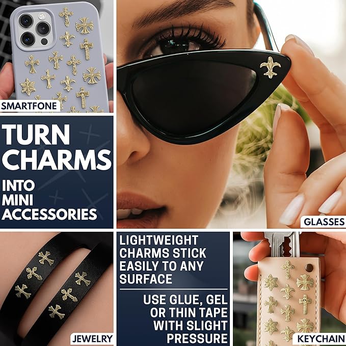 Gold Cross Nail Charms – 100 Pcs Set Gold Nail Charms and Gems in Acrylic & Metal Alloy, Durable 3D Cross Shapes for Trendy & Artistic Designs – Easy-to-Apply Accessories for Eye-Catching Manicures
