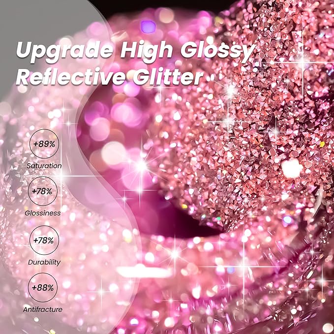 YTD Likomey Gel Nail Polish,Colorful Reflective Glitter 15ml Pink Flash Diamond Shimmer,Sparkly Shiny Salon Home Fall Winter Manicure UV Varnish,SZ397