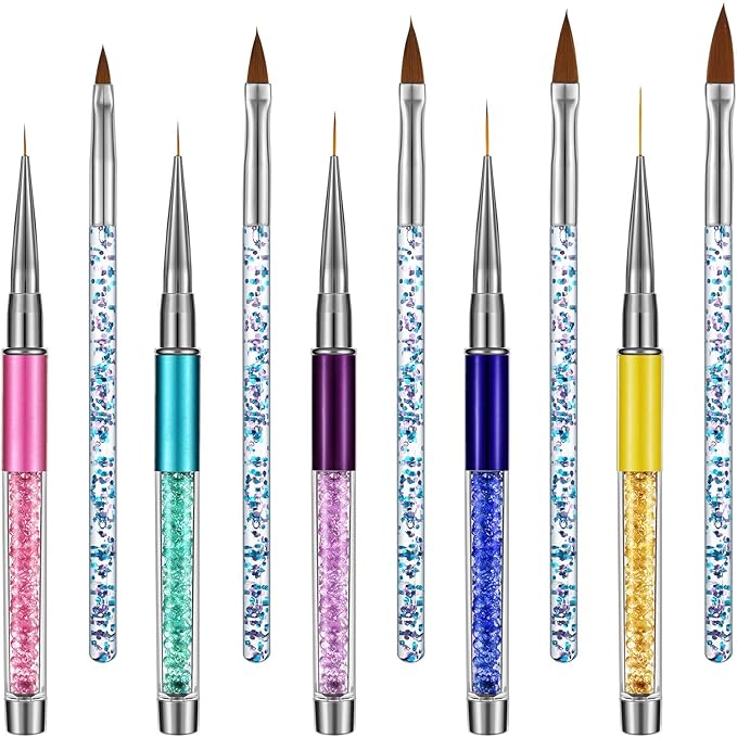 Mudder 10 Pieces Nail Art Brushes Set Fine Nail Liner Brushes for Gel Carving Painting Cleaning Drawing Design Acrylic French Tip Tool 3D, Colorful