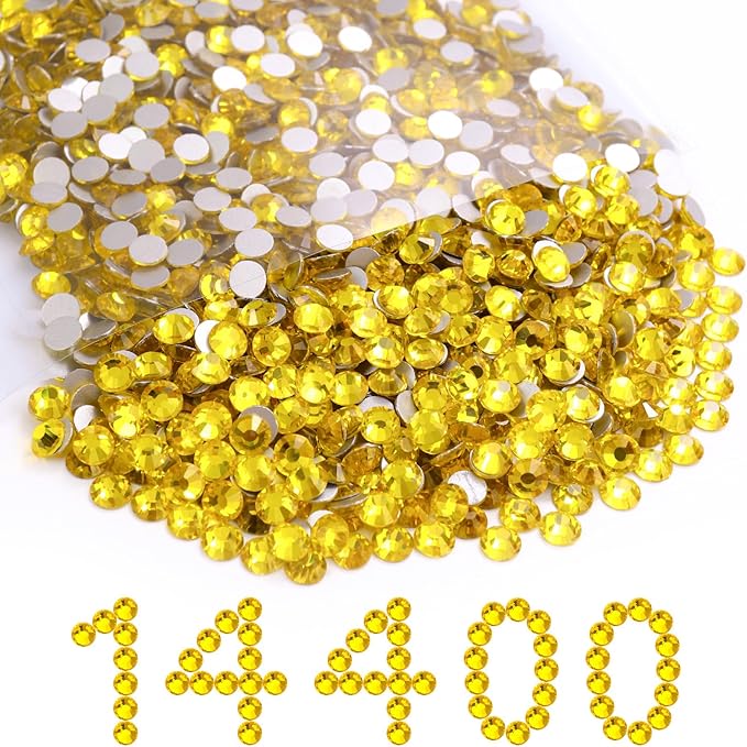 Flatback Rhinestones Bulk, 14400PCS Citrine Rhinestones for Clothes DIY Decoration Crafts, Citrine, SS10, 2.7-2.9mm