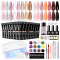 PEACECOLOR 53Pcs Poly Nail Gel Kit with U V Light 15 Colors Nail Extension Gel Set with Base Top Matte Coat Full Nail Tools for Beginners DIY Manicure Kit Salon Home Gift for Women Girls