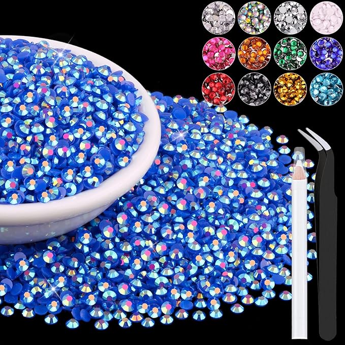 12000PCS 2mm Resin Jelly Rhinestones in Bulk (Dark Blue AB), Bedazzling Flatback Crystals Rhinestones for Crafting DIY Nail Decoration, Gems Diomand Charms for Tumbler Shoes Clothing Fabric