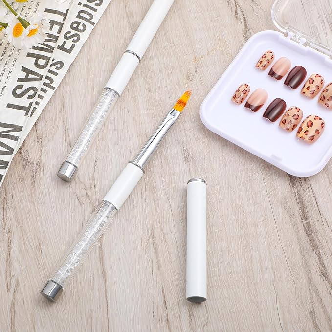 2 Pcs Nail Ombre Brush Nail Gradient Painting Brush Nails Art Brushes Manicure Tools with Rhinestone Handle UV Gel Polish Drawing Pen for Nails Design