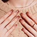 DANNI & TONI Semi Cured Gel Nail Strips Reddish Brown Gradient Gold Foil Gel Nail Wraps 28 Stickers | Golden Ember