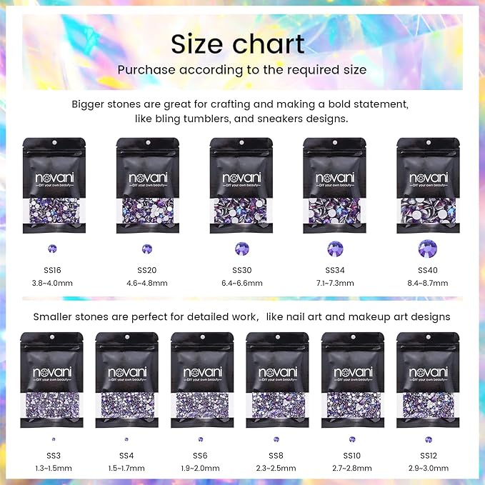 Novani Purple Rhinestones 3000Pcs Flatback Crystal Round Loose Gemstones Glass Rhinestones for Crafts Makeup Nail Art Clothes Shoes DIY Decorations(SS6, 1.9-2.0mm,Purple Velvet)