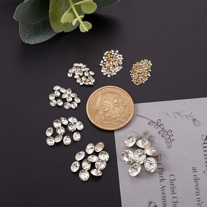 Craftdady 2600Pcs Faceted Glass Rhinestone 7 Sizes Pointed Back Crystal Diamante Gems Faceted Cabochons for Nail Arts Decoration Jewelry Making Wedding Bouquet