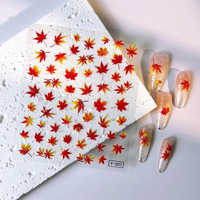 Fall Nail Stickers 5D Embossed Nail Art Stickers Autumn Nail Decals with Fox Maple Leaves Pumpkin Pinecone Designs Cute DIY Self-Adhesive Nail Art Supplies 3 Sheet