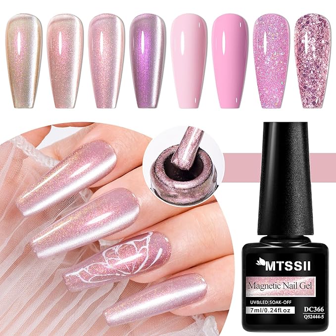 MEET ACROSS 8pcs Gel Nail Polish Set, Soak off UV LED Lamp Gel Nail Polish Cat Eye Set Home Gel Manicure Kit 7ml (Cat Eye + color Gel-6)