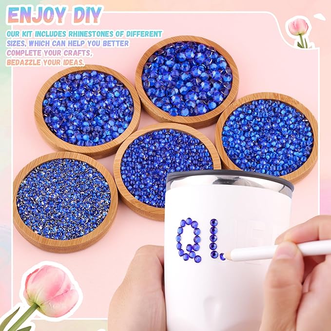 30000Pcs Resin Rhinestones for Bedazzling with B7000 Jewelry Glue, Royal Blue Flatback Gems Rhinestones for Crafting, Clothing Tumblers Mugs Shoes Fabric Decor Nail Art