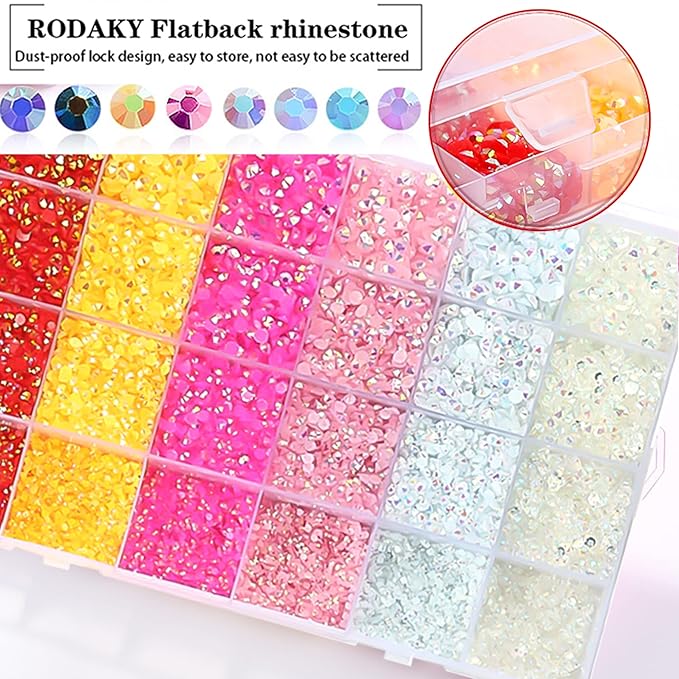 RODAKY Resin Rhinestones Kits 2/3/4/5mm Flatback Jelly Rhinestones Bulk Bedazzling Crystal Gems Beads Stone for Manicure DIY Crafts Mugs Bottles Tumblers Clothes Face Makeup (Set 1)