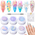 SAVILAND Advanced Non-Sticky Solid Builder Nail Kit: 6PCS Aurora Colors 30 Days Long-Wear Sculpting Gel for Nails Art 4 in 1 3D Gel Nail Art with Castor Oil Salon Use