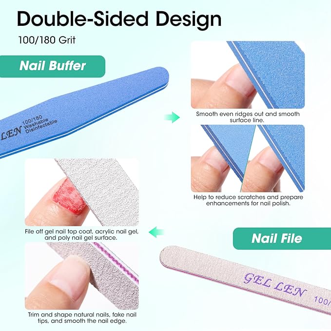 Gellen Nail Cleanser Pads 50PCS with 10PCS Manicure Tools Kit: Ceramic Cuticle Pusher Pen, Remover and Cuticle Oil Nail Prep Care Kit, Nail File 100/180, Polishing Buffer, Nail Clipper & Brush