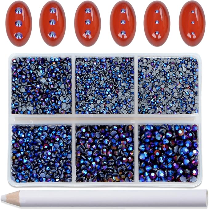 Bymitel Hotfix Crystal Rhinestones Round Gems for Crafts,Mixed 6 Sizes with Wax Pencil Kit, Amethyst AB 1.3-3.2mm(SS3-SS12/8000pcs)
