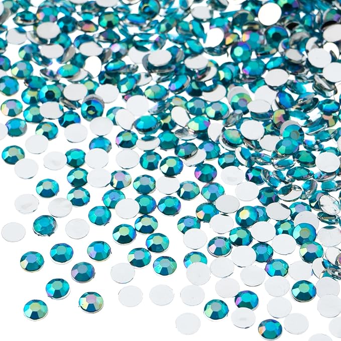 John Bead 2000 Pieces 4mm (SS16), Turquoise AB, Acrylic Round Flat Back Rhinestones for Jewelry Making, DIY Crafts, Nail Art, Face Makeup, Clothes
