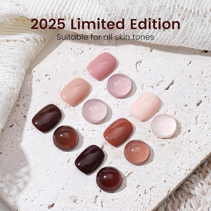 6PCS 18ml Fall Gel Nail Polish Set- Hema Free Nude Brown Soak off Gel Polish Set with Swatch Board - Beige Dark Tan Taupe Gel Colors Nail Art Manicure Salon DIY at Home for Women Girl