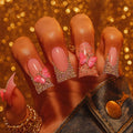 Duck Nails Press on Pink Short Junk Square Acrylic with Butterfly Charms Designs Handmade False Baddie Nails Cute Rhinestones for Women 24Pcs (Designs, duck pink)