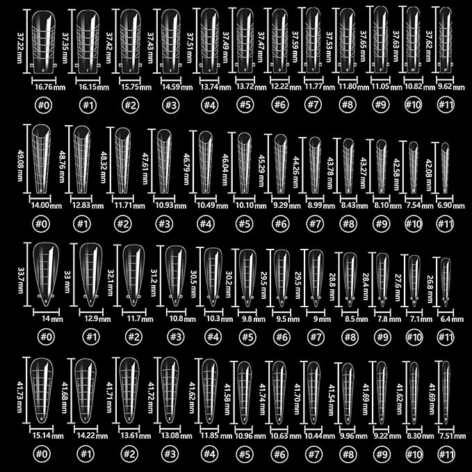 BlueZOO 288Pcs Nail Dual Forms with French Guide Lines Outside, 4 Shapes 192Pcs Poly Gel Nail Molds & 96Pcs Silicone Reusable French Tip Sticker for DIY Nails Extension Manicure Art Home Salon,12 Size