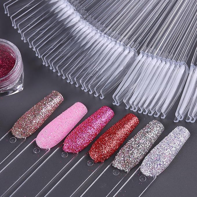 Clear Nail Swatch Sticks with Number Stickers, 50 Pcs Ballerina Nail Sample Swatches for Gel Polish Color Display Practice Nails muestrario de colores para uñas Manicure Supplies