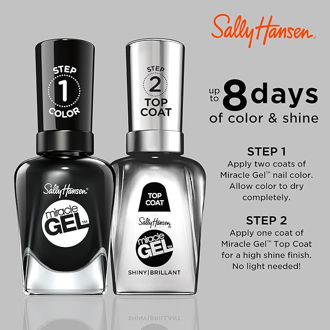 Sally Hansen Miracle Gel Salon Quality Nail Polish | Gel-Like Formula, Two-Step System, No UV Light Needed, Long Lasting | Opaque, | Opaque, Glossy | 849 Onyx-Pected | Black Nail Polish