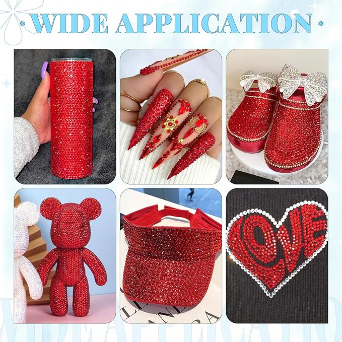 12000Pcs Resin Rhinestones for Bedazzling with 3Pcs B7000 Jewelry Glue, 2 Boxes Red Flatback Rhinestones for Crafting Crafts DIY, Crystals Gems for Clothing Shoes Tumblers Nail Art Makeup