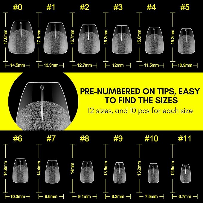 Makartt Extra Short Coffin Fake Nail Tips: 120pcs Full Cover Pre-shape Half Matte Clear Soft Gel Nail Tips French Press on Acrylic False Extension, 12 Sizes Salon Home DIY