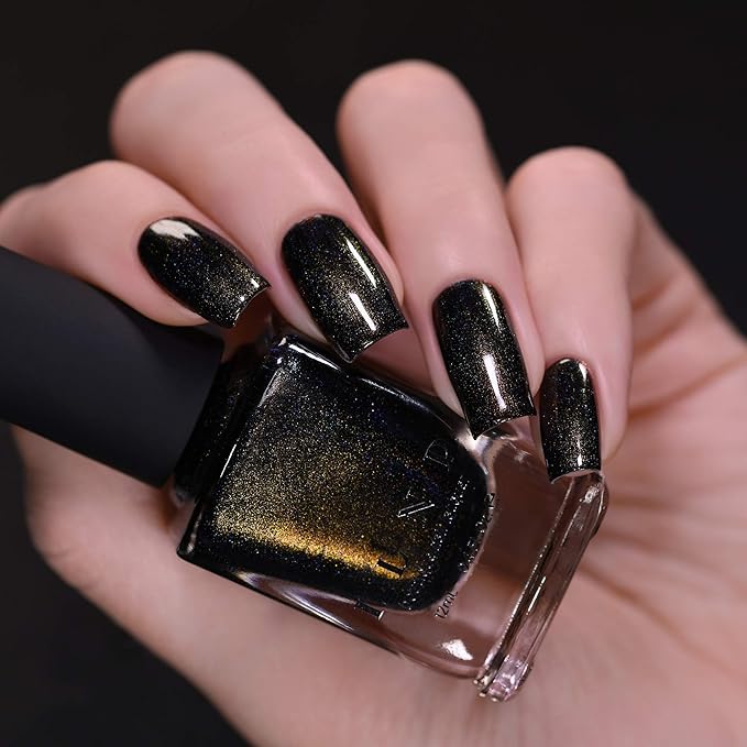 ILNP Shadow Grove - Green-to-Gold Black Holographic Shimmer Nail Polish