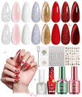 Beetles Merry Glow Valentines Gel Polish Set - 8 Holiday Colors Gel Nail Gift Box with Base&Top Coat, Red Cat Eye White Gold Silver Nude Nail Kit, Uv Led DIY Salon Manicure Kit Beauty Gifts for Women