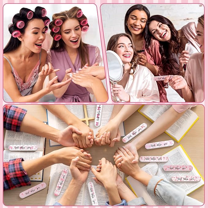 50 Pcs Christian Gifts for Women Bulk Women's History Month Gift Christian Pink Coquette Bow Nail File Bulk Coquette Birthday Party Favors Pink Religious Appreciation Gifts for Employee
