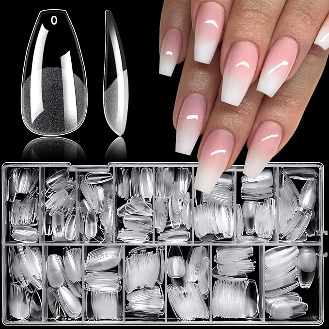 LoveOurHome 600pc Medium Coffin Nail Tips Clear Fake Nails Coffin Gel Nail Tips Full Cover Acrylic Nails Clear Press on Nails Medium False Nail 15 Sizes Fingernail for Gel Nail Tip Extension