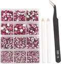 NCB 8000pcs Non Hotfix Rhinestones 10 Sizes Flatback Crystal Glass Rhinestones with Tweezers and Picking Pen for Nail Art Clothes Bags Phone Decorations Crafts DIY (024 Rose Mix SS3-SS30)