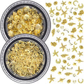 2 Disc Ocean Nail Art Charms, 3D Metal Star Nails Stickers, Beach Starfish Seashell Decals Manicure DIY Embellishments for Women- Gold