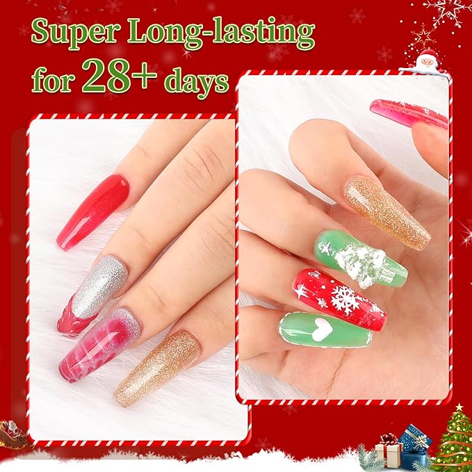 Poly Nail Gel Kit by BQAN - 6 Colors | Professional Nail Extension Gel | 15ml Each Low Odor Formula for DIY Nails | 28-Day Wear Christmas Red Black Gold Gitter