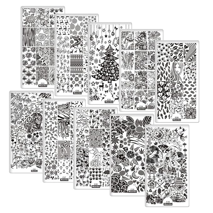 Mezerdoo 10Pcs Animal Plants Fruits Nail Stamping Plates Flower Pretty Girl Multi Styles Nail Art Stamping Image Plate Cute Dogs Hippocampus Design Nail Stamp Template