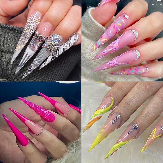 Long Stiletto Nail Tips, 240Pcs Half Cover Soft Gel Nail Tips Pre-shaped 2XL Shape Clear Acrylic False Nail Fake Nail Extension Press On for Salon Home DIY 12 Sizes