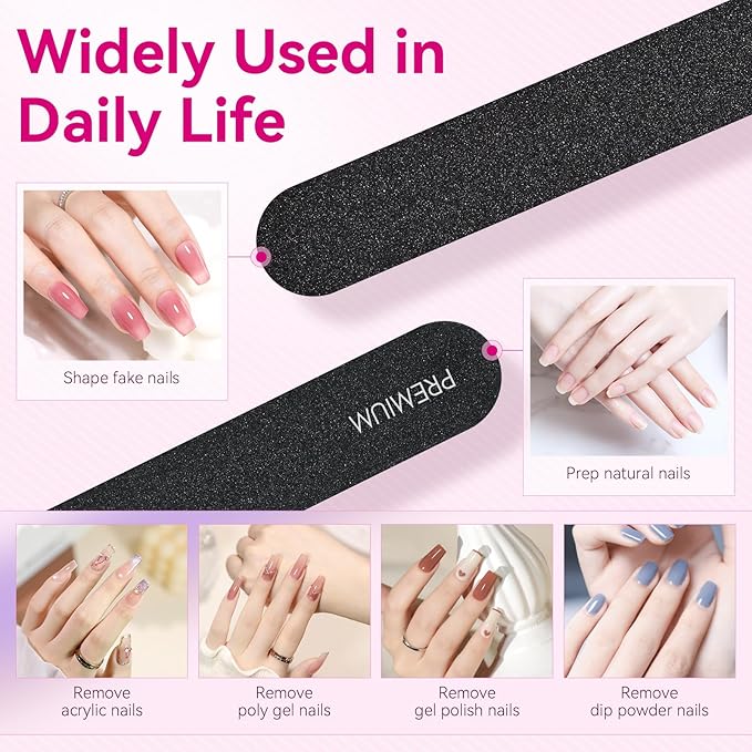 Makartt Nail File - 100/180 Grit Emery Boards for Nails, 20pcs Professional Dual-Sided Fingernail Files for Natural Acrylic Nails, Reusable Nail Care Manicure Set for Salon & DIY Use, Black