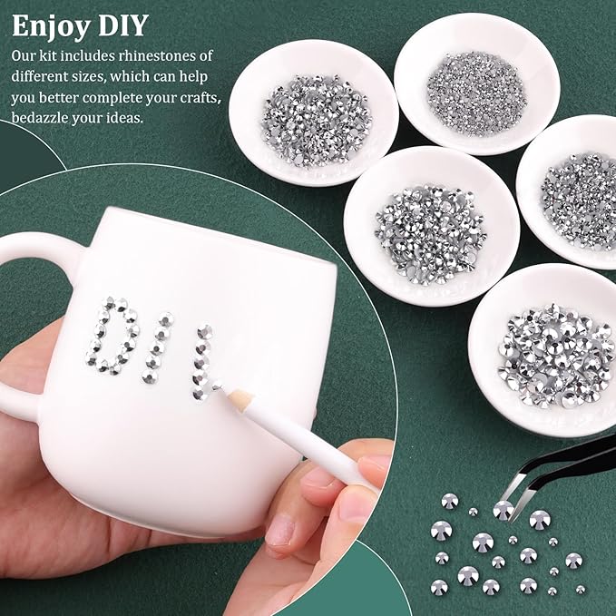 Resin Rhinestones for Crafting with B7000 Jewelry Glue, 1 Box Silver Flatback Crystals with 3Pcs 10ml Glue for Bedazzling Crafts DIY Nail Art Makeup，Non Hotfix Gems for Clothing Shoes