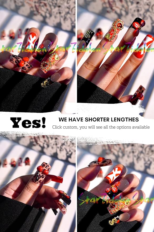 HAND-PAINTED White Press Ons Neon Small Press on Nails Long French Press on Nails Coffin Medium Short Nail art Fake Nail Art Kit with 7g Glue on Nails Handmade Almond Square Nails (Medium, J2)