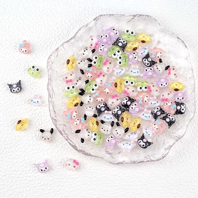 80Pcs Kawaii Nail Charms Set, 3D Cartoon Colorful Nails Accessories for DIY Nail Art, Y2k Resin Rhinestones Nail Decorations (80P)