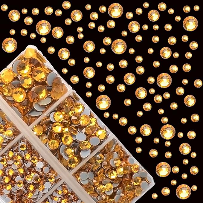 4000Pcs Mixed Size Hot Fix Round Crystals Gems Glass Stones Hotfix Flat Back Rhinestones (Topaz)