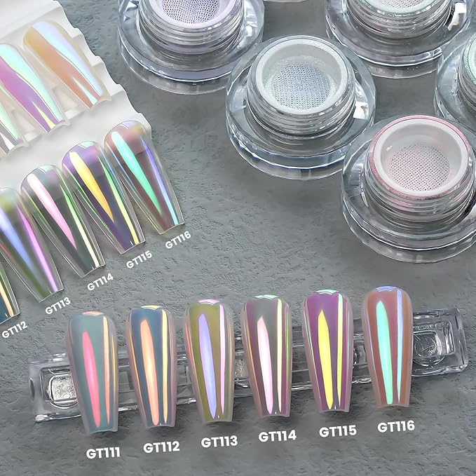 Yokefellow GleamTap Cushion Aurora Chrome Nail Powder -Mermaid Aurora Effect,Nail Art Glitter Decoration for Home DIY Salon Manicure (GTKIT-01)