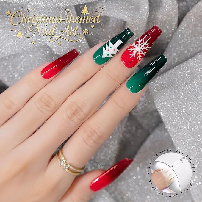 YTD Likomey Color Changing Gel Nail Polish 6 Colors with Base and Top Coat Kit,Fall Winter Mood Temperature Change Colors Red Green Blue Ombre Thermal Manicure UV Color Gel Set,8 Pcs 7.5 ml