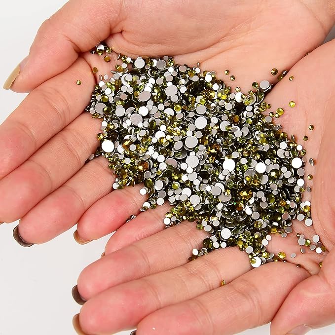 10000 Pieces Rhinestones 6 Sizes Round Crystal Glass Flat Back Rhinestones with 1Tweezers and 1Picking Pen for Nail Art Crafts Clothes Bags DIY (Olivine)