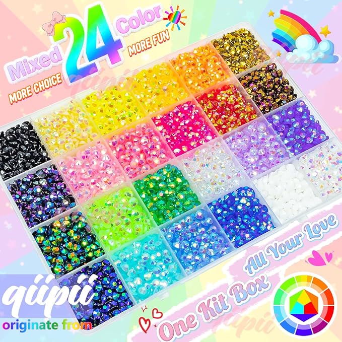 Resin Rhinestones Flatback Stones Jelly Gems Diamonds 24 Color 3800pcs 5mm SS20 Colorful AB Rhinestones Charms for Nails Eyes Face Makeup Bedazzling Crafting Tumblers Bottles Crafts Clothes