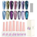 Adhere 7Pcs 12ML Cat Eye Gel Nail Polish Set, Multi Colorful Light Reflective Glitter Cat Eye, Sparkling Diamond Magnetic Shine Pearl Color Dark Cat Eye with Magnet
